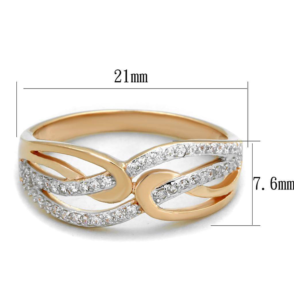 925 sterling silver rose gold ring with intertwined design and sparkling rhinestones