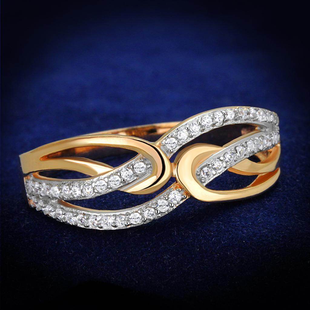 Elegant 925 sterling silver rose gold ring with sparkling diamond accents and a unique design
