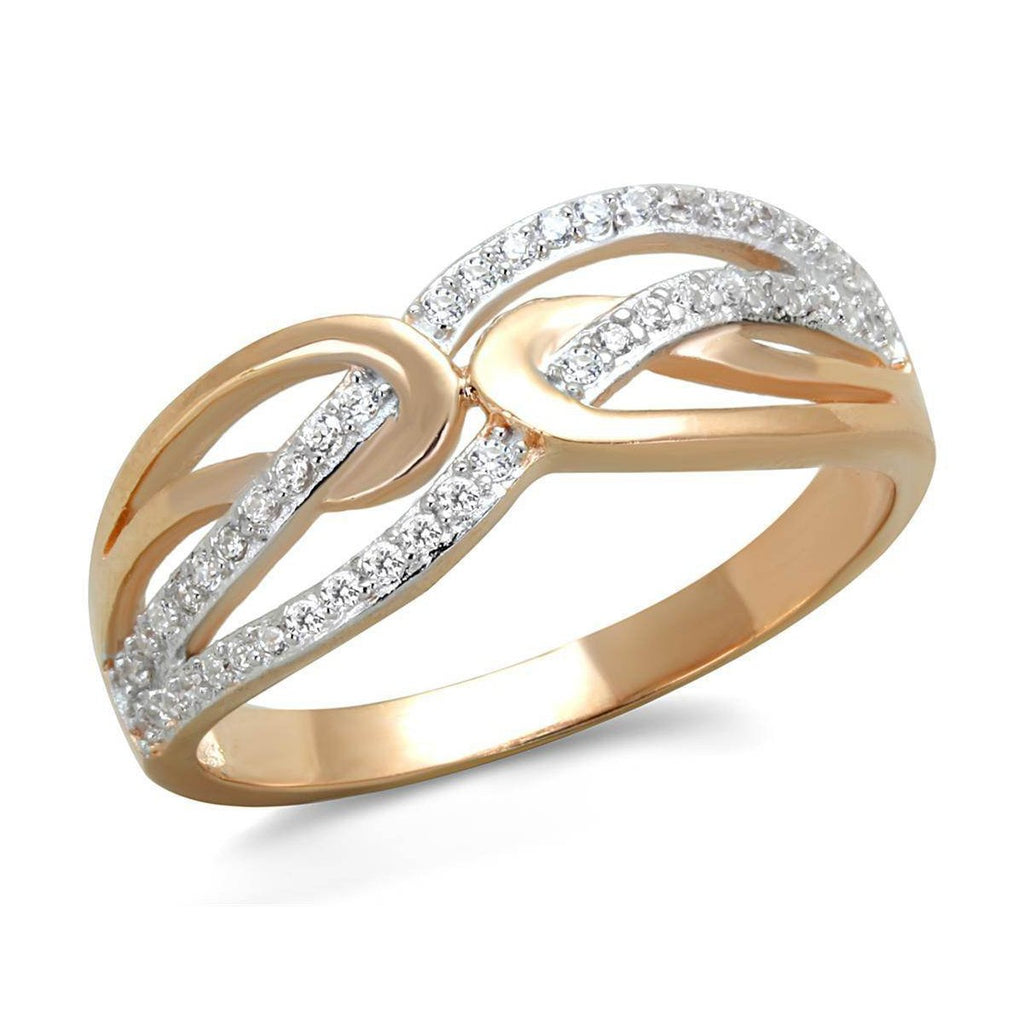925 sterling silver rose gold ring with sparkling accents and a modern design