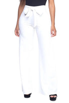 Women's tie front pants in white, lightweight fabric for casual outings