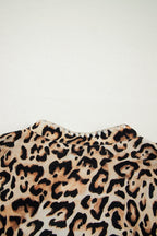 Plus Size Leopard Embroidered Ruffle Short Sleeve Blouse