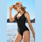 Ruched Bathing Suits Strappy V Neck Monokini - VacationGrabs