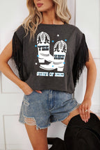 Western Yee Haw State of Mind Fringe Sleeve Tee