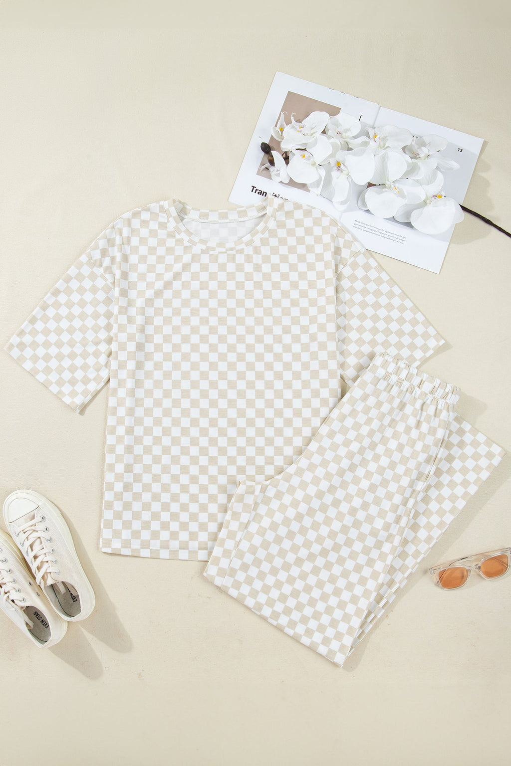 Checker Short Sleeve Tee & Pants Lounge Set