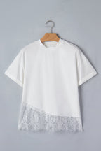 Solid Asymmetric Lace Hem Patchwork T-Shirt