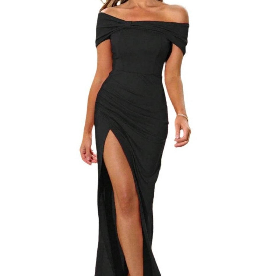 Off-Shoulder Split Maxi Dress - VacationGrabs
