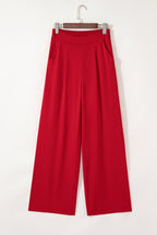 Solid Pleated Pull-On Straight Leg Pants