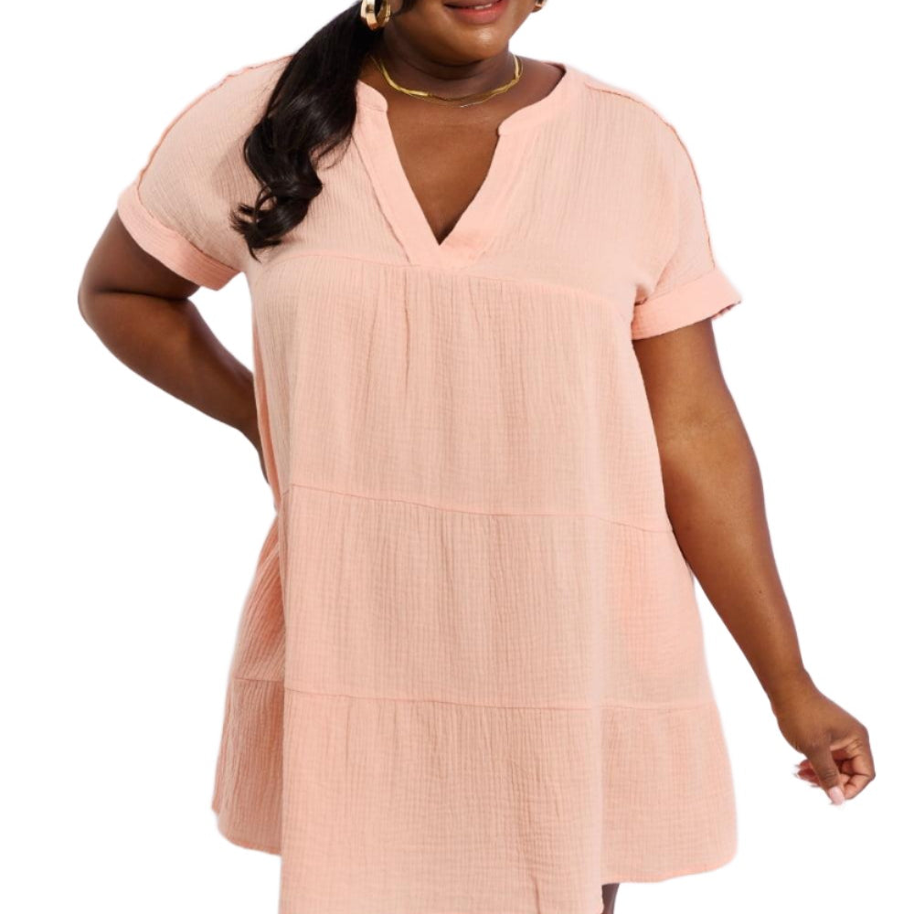 Women's Dresses HEYSON Easy Going Full Size Gauze Tiered Ruffle Mini Dress