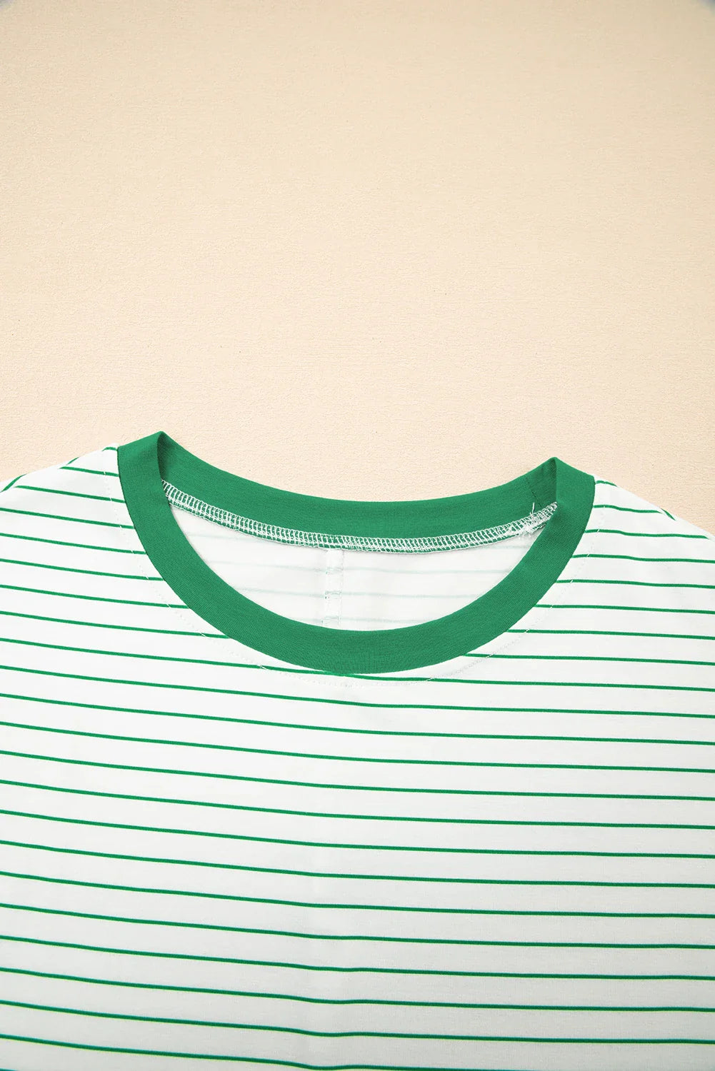 Stripe Ruffle Short Sleeve Crew Neck T-Shirt Mini Dress