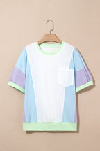 Colorblock Patchwork 3/4 Sleeve Chest Pocket T-Shirt