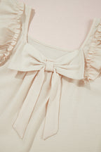 Textured Bow Back Frilled Butterfly Sleeve Blouse