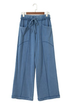 Solid Mineral Wash Drawstring Wide Leg Pants