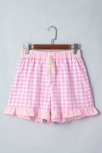 Gingham Ruffle Stripe Patchwork Lace Tie Shorts