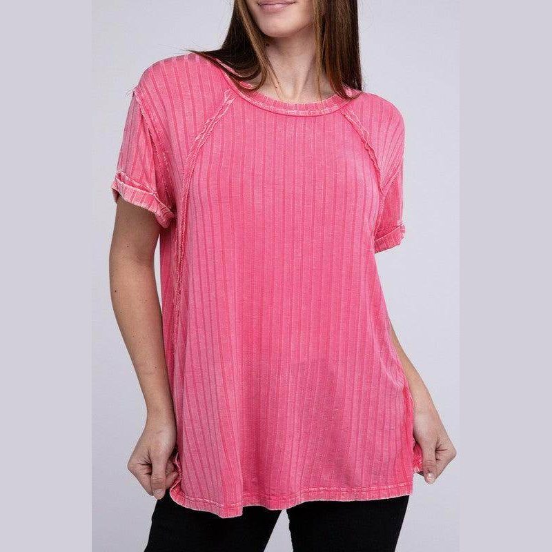 Ribbed Raglan Dolman Sleeve Boat-Neck Top - VacationGrabs