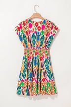 Abstract V-Neck Dolman Sleeve Ruffle Tiered Mini Dress