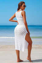 Side Split Crochet Coverup Long Beach Dress - VacationGrabs