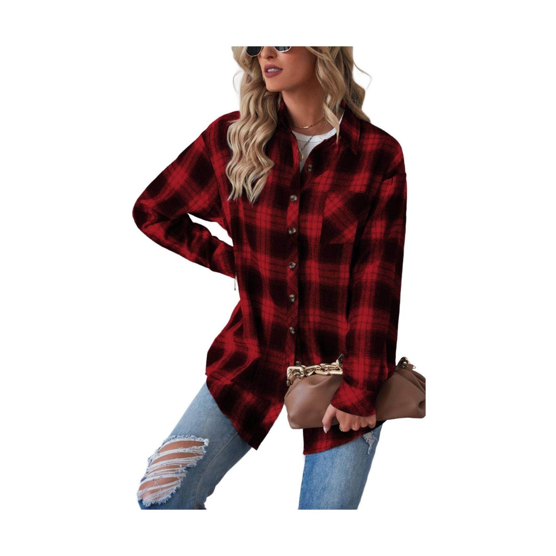 Plaid Button Up Dropped Shoulder Outerwear - VacationGrabs