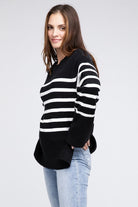 Women's SweatersRibbed Hem Stripe Sweater - VacationGrabs