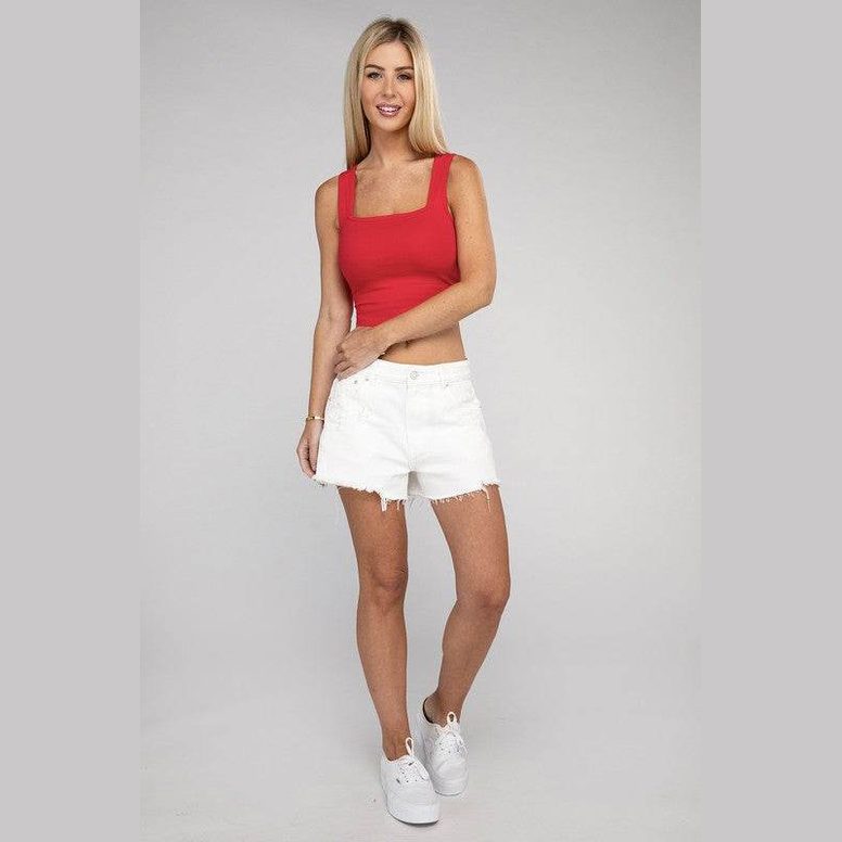 Cotton Square Neck Cropped Cami Top - VacationGrabs