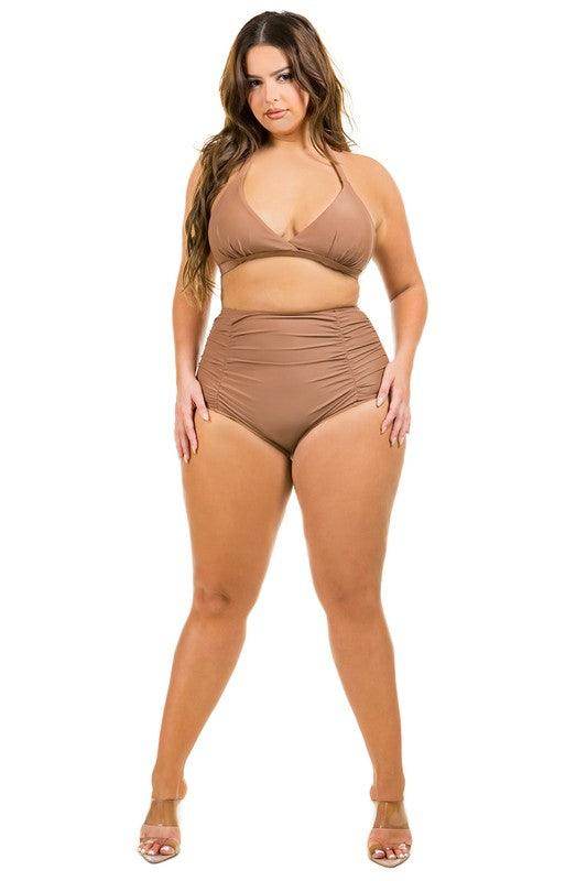 Swimwear - Two Piece High Waist With Rughe Front - VacationGrabs