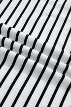 Stripe Buttoned Shoulder Cuffed Short Sleeve Tee