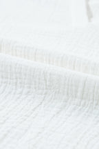 Embroidered Eyelet Crinkled Gauze Collared V-Neck Blouse
