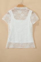 Sheer Lace Mesh Round Neck T-Shirt