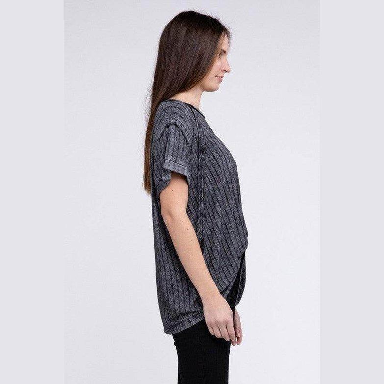 Ribbed Raglan Dolman Sleeve Boat-Neck Top - VacationGrabs