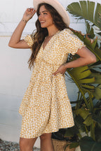 Floral V-Neck Short Sleeve Tiered Mini Dress