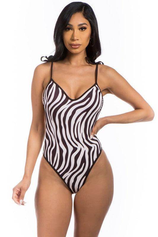 One-Piece Zebra Print Bathing Suit - VacationGrabs