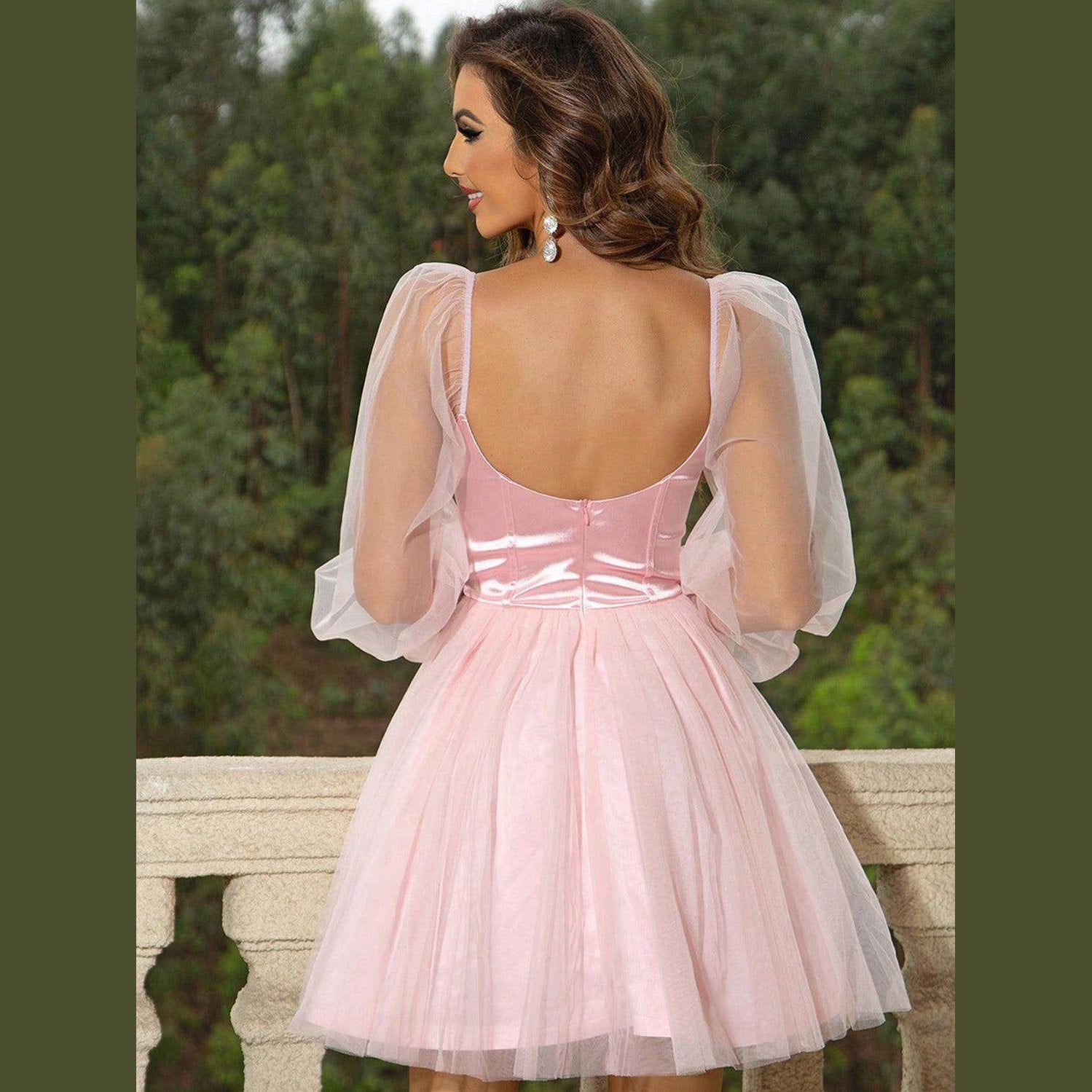 Sweetheart Neck Balloon Sleeve Mini Dress - VacationGrabs