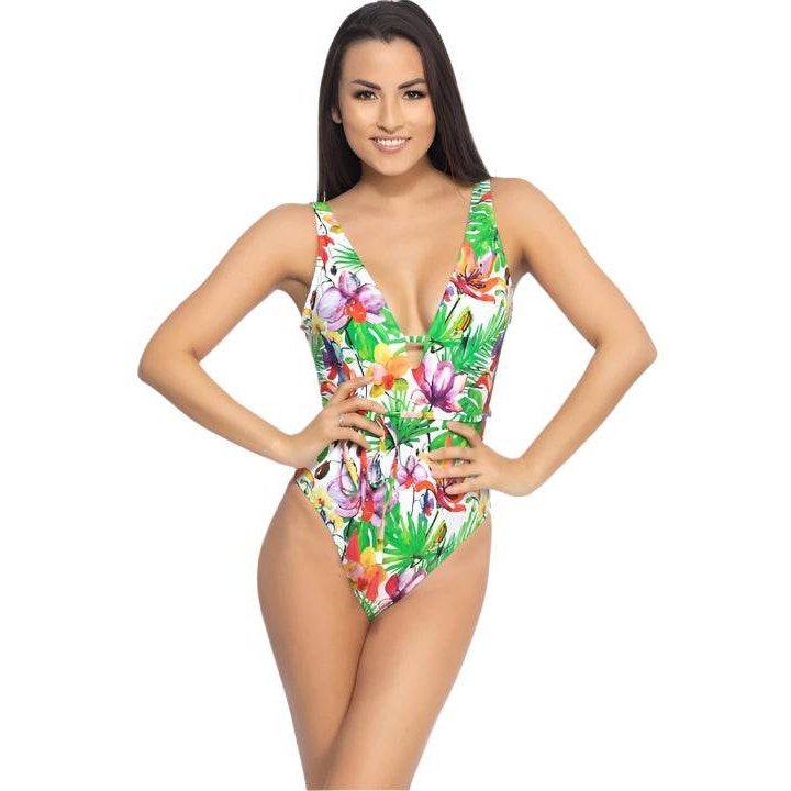 Tropical Print One Piece Swimsuit - VacationGrabs