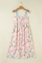 Floral Contrast Trim Tie Strap Midi Dress