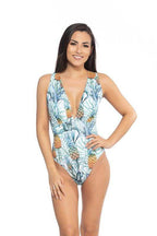 Pineapple V Neckline One Piece Swimsuit - VacationGrabs