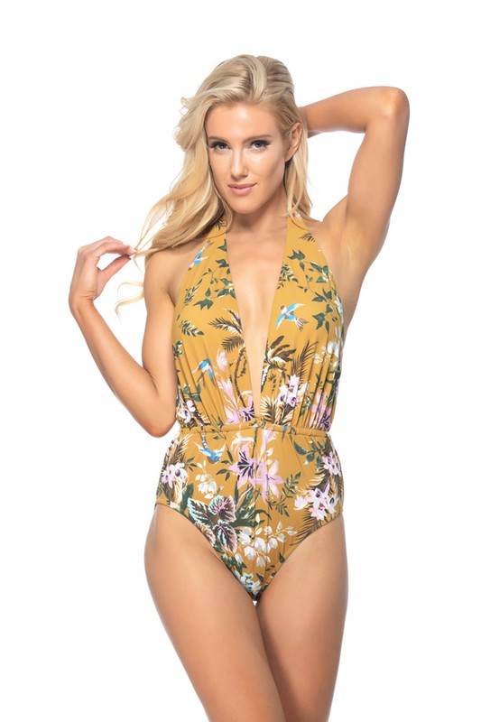 One Piece Sunshine Floral Print Swimsuit - VacationGrabs