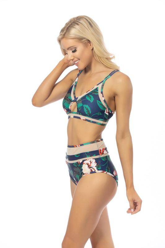 Floral Print Mesh Inserts Bikini Set - VacationGrabs