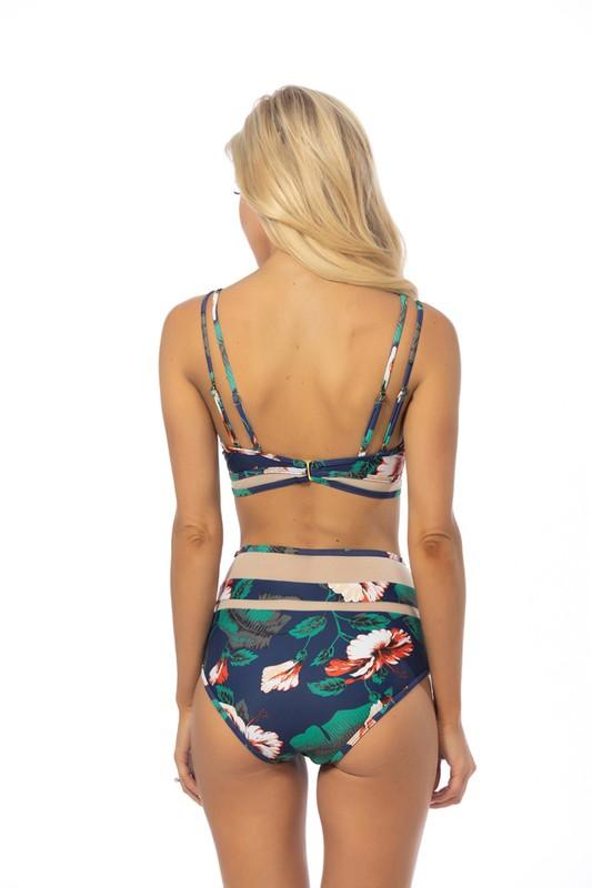 Women's Swimwear - 2PC Floral Print Mesh Inserts Bikini Set