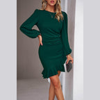 Ruched Ruffled Balloon Sleeve Mini Dress - VacationGrabs
