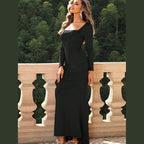 Square Neck Long Sleeve Dress - VacationGrabs