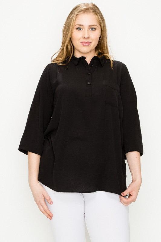 Women's Shirts Plus Size Koshibo Roll Up Sleeve Top