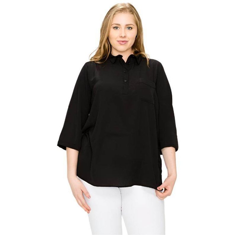 Plus Size Koshibo Roll Up Sleeve Top - VacationGrabs