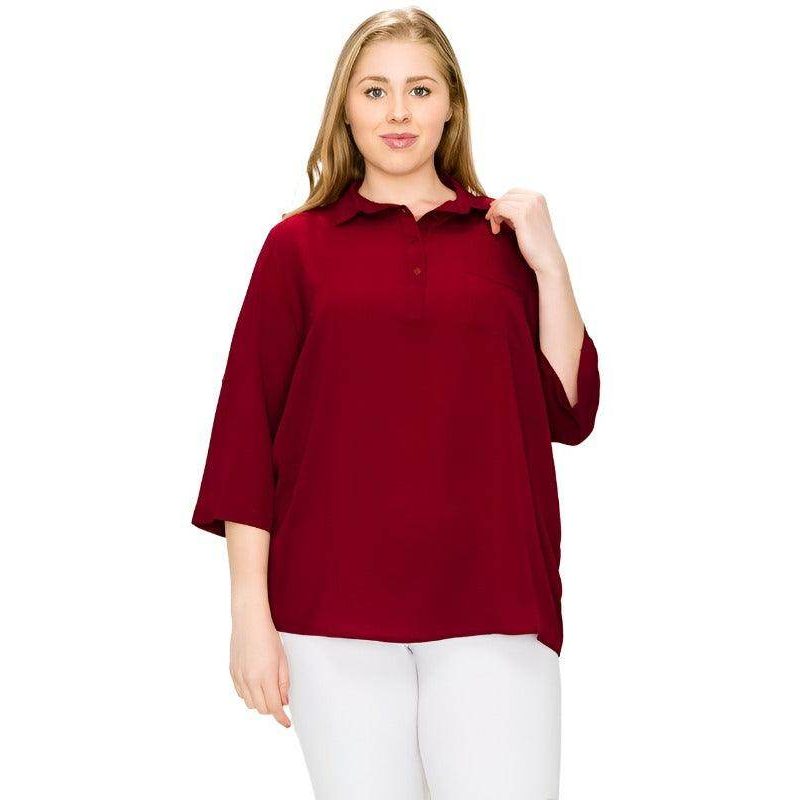Plus Size Koshibo Roll Up Sleeve Top - VacationGrabs