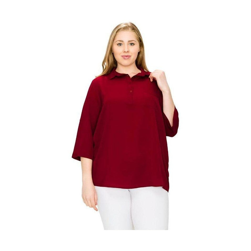 Plus Size Koshibo Roll Up Sleeve Top - VacationGrabs