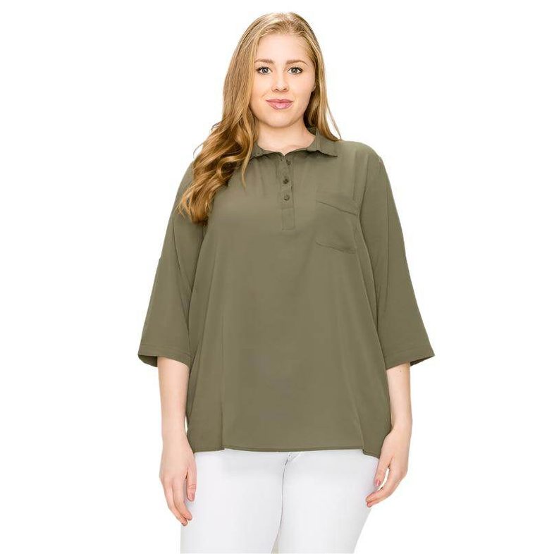 Plus Size Koshibo Roll Up Sleeve Top - VacationGrabs