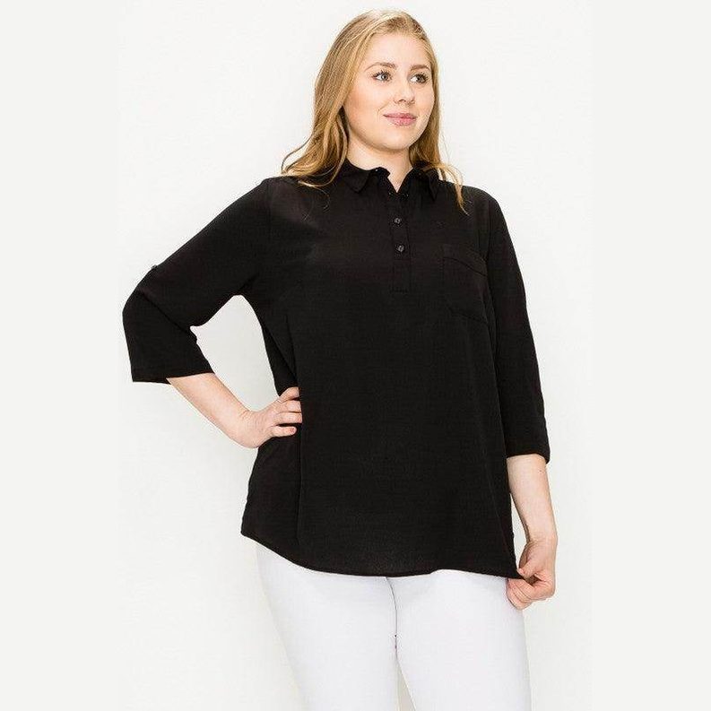 Plus Size Koshibo Roll Up Sleeve Top - VacationGrabs