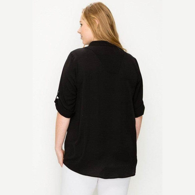 Plus Size Koshibo Roll Up Sleeve Top - VacationGrabs