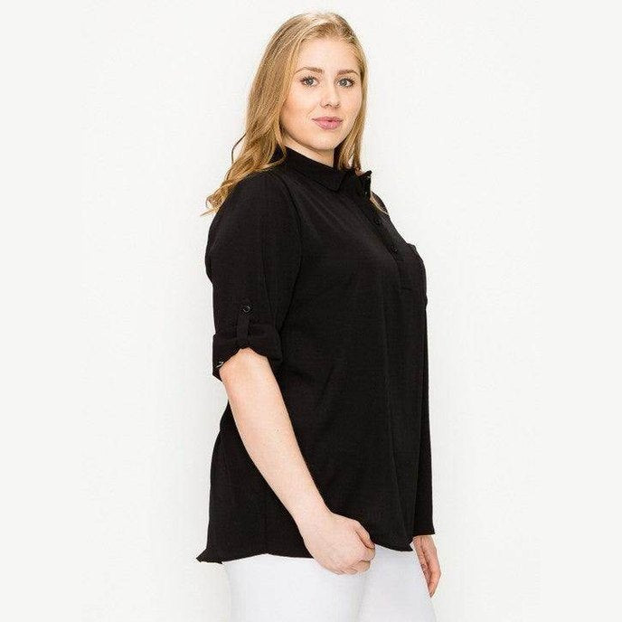 Plus Size Koshibo Roll Up Sleeve Top - VacationGrabs
