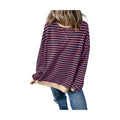 Red Stripe Oversized Contrast Trim Pullover Sweatshirt - VacationGrabs