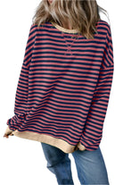 Women's Sweatshirts & HoodiesRed Stripe Oversized Contrast Trim Pullover Sweatshirt - VacationGrabs