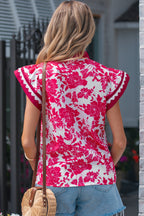 Floral Colorblock Lace V-Neck Flutter Sleeve Blouse
